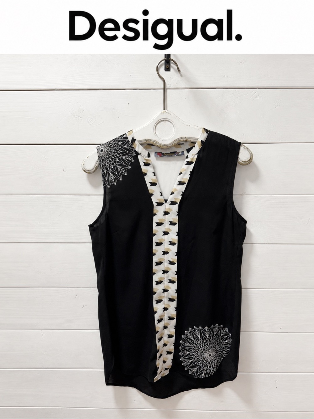 Desigual Sleeveless Printed Blouse – Black – European Size L